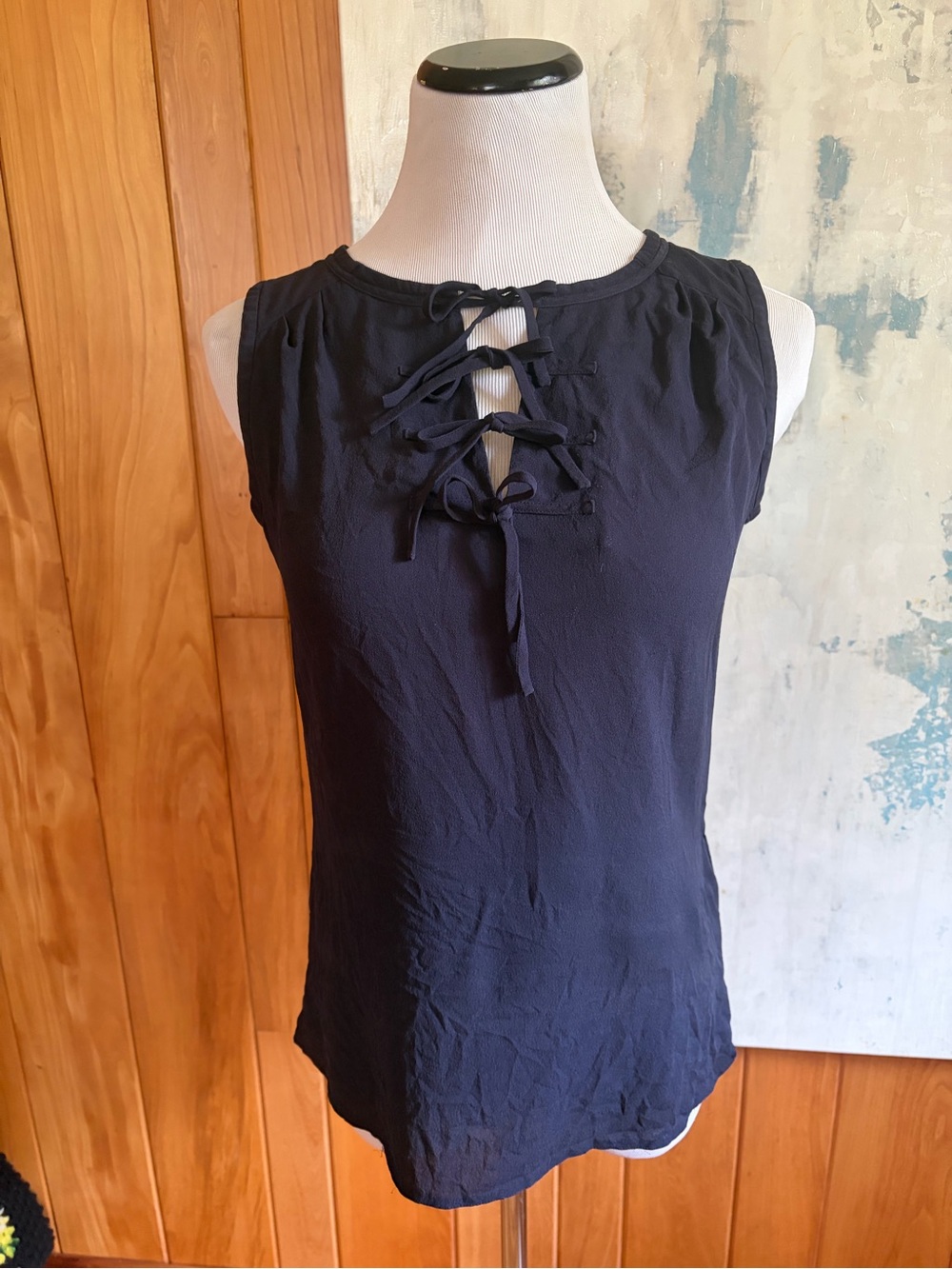 Tory Burch Navy Sleeveless Tie-Neck Blouse Size 4